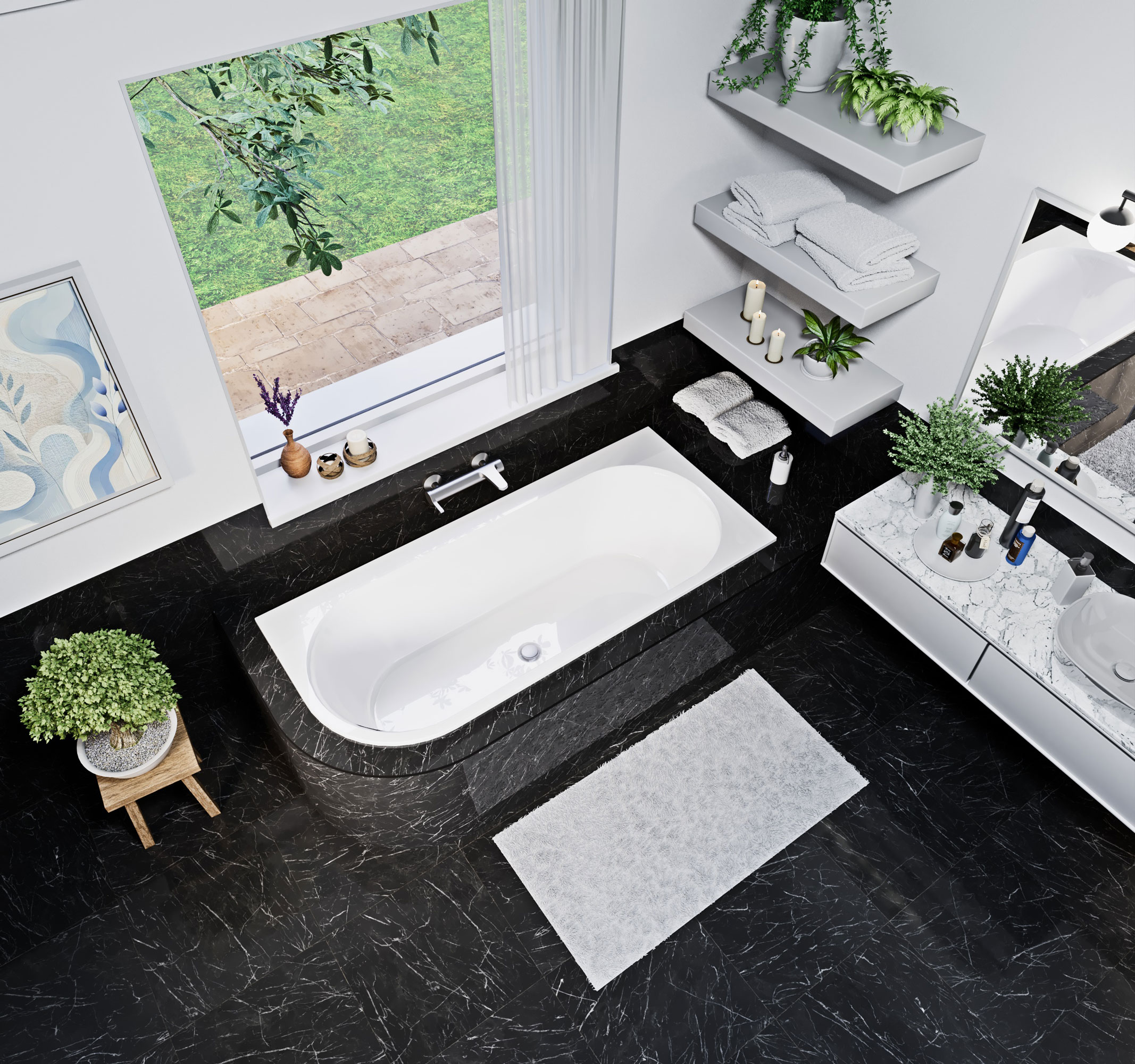 Aura aszimmetrikus akril kád vékony peremmel