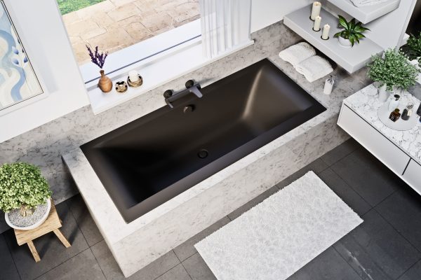 Petra lux slim matt fekete egyenes kád 180x80