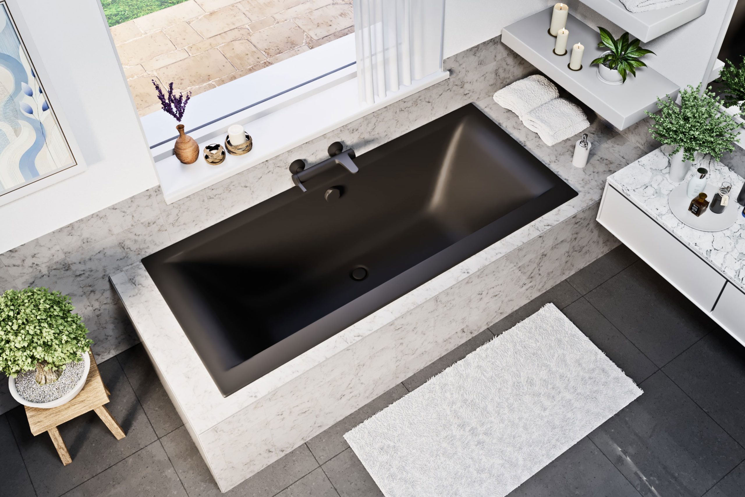 Petra lux slim matt fekete egyenes kád 180x80