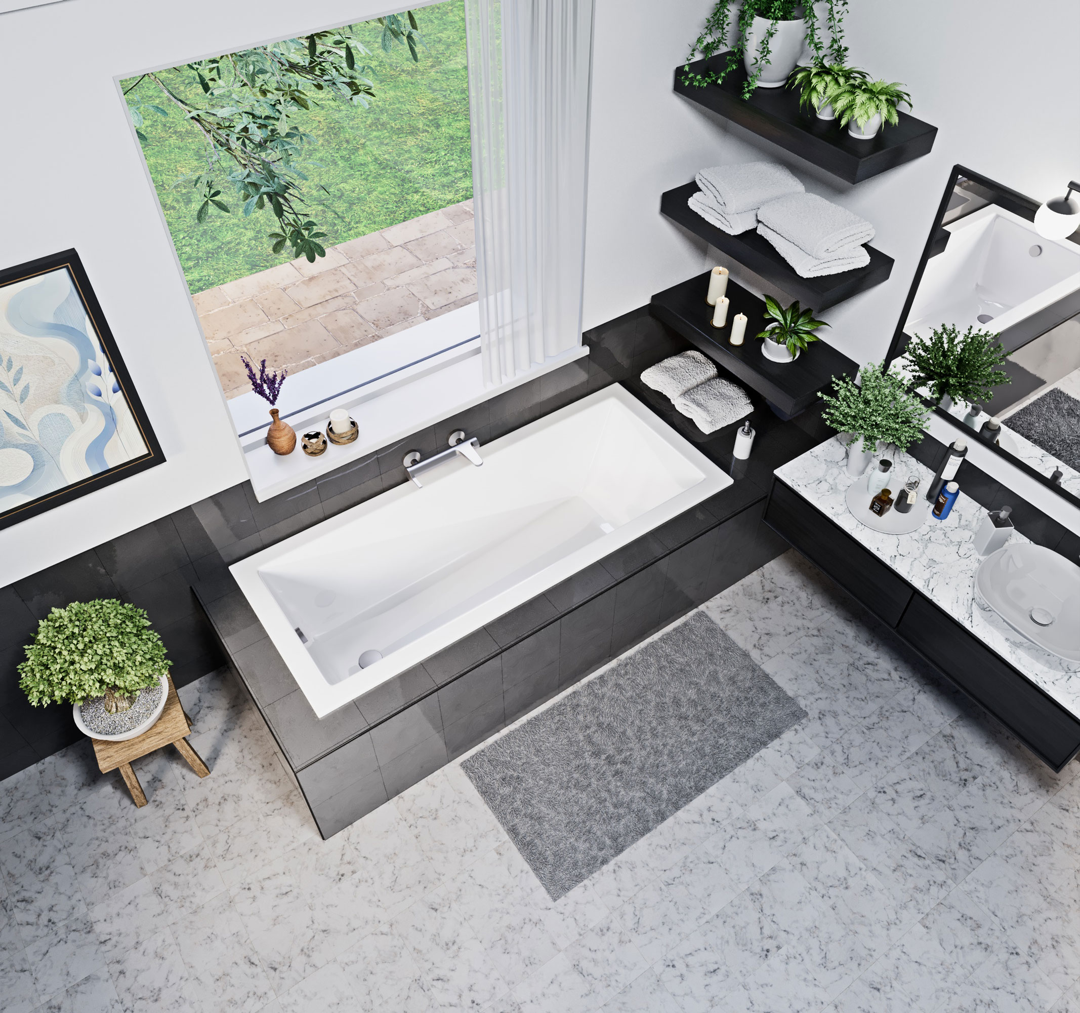 Wave Slim peremes fényes fehér akril kád