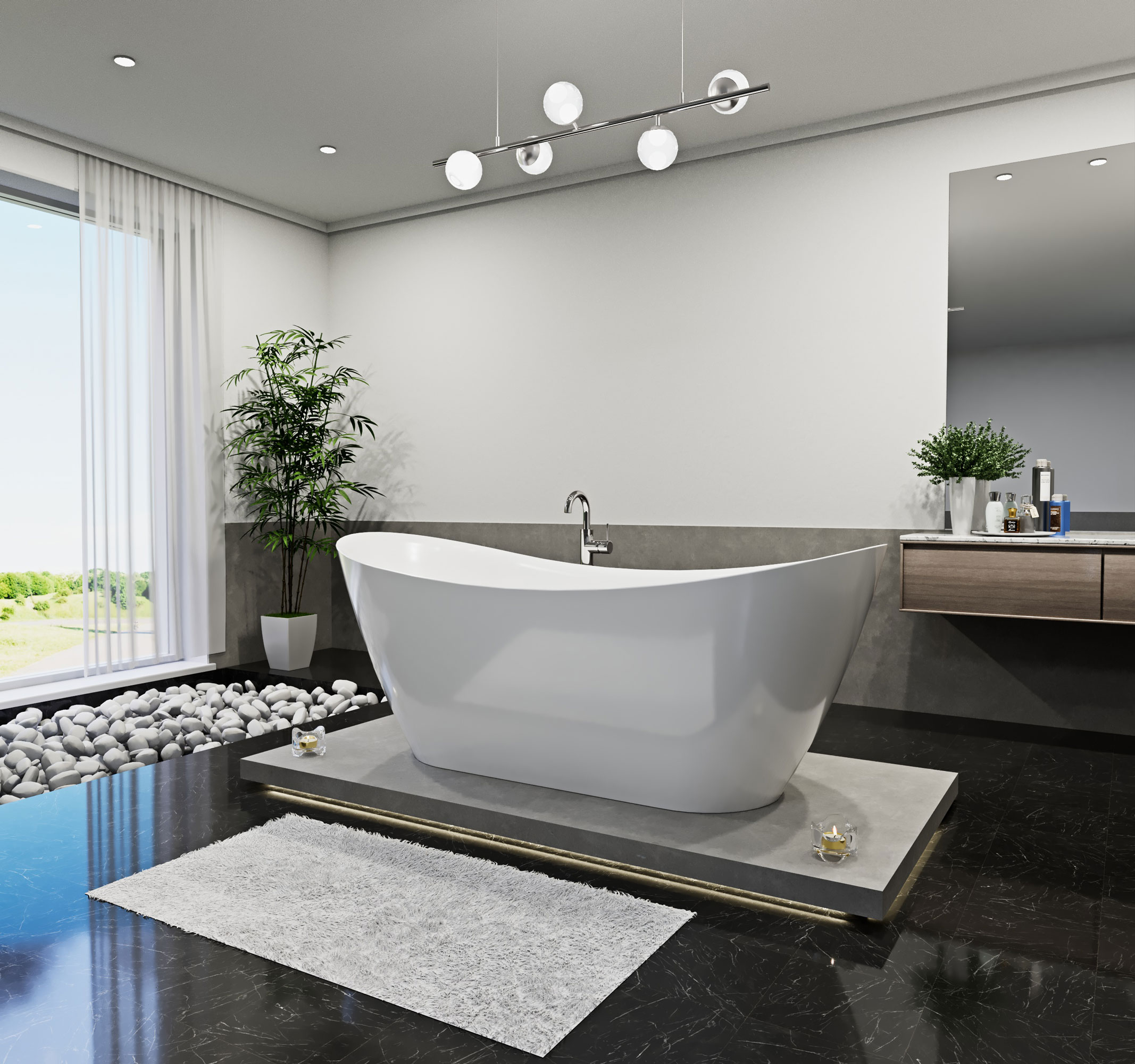 Lexie fényes fehér akril szabadonálló kád