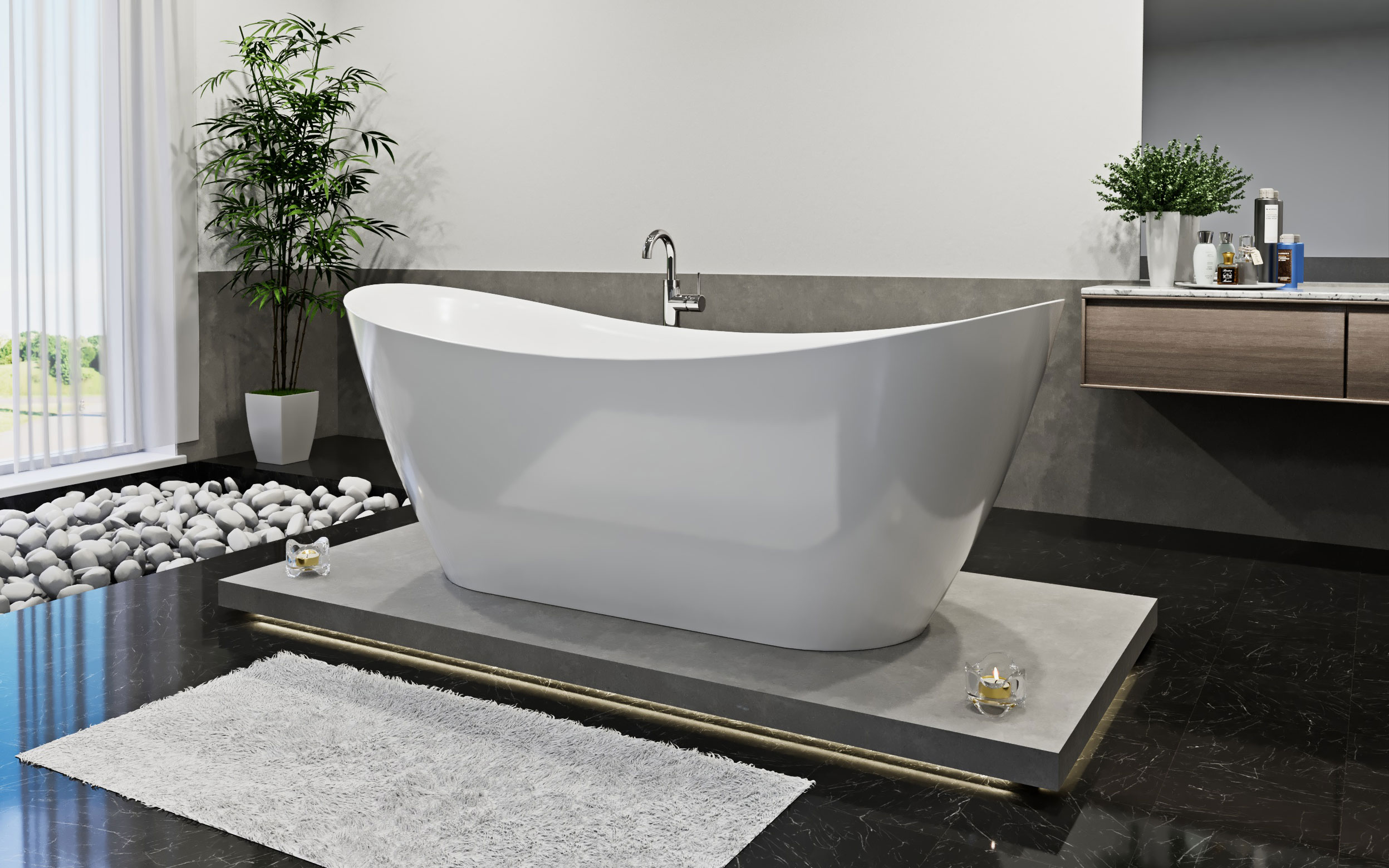 Lexie szabadonálló fényes fehér kád