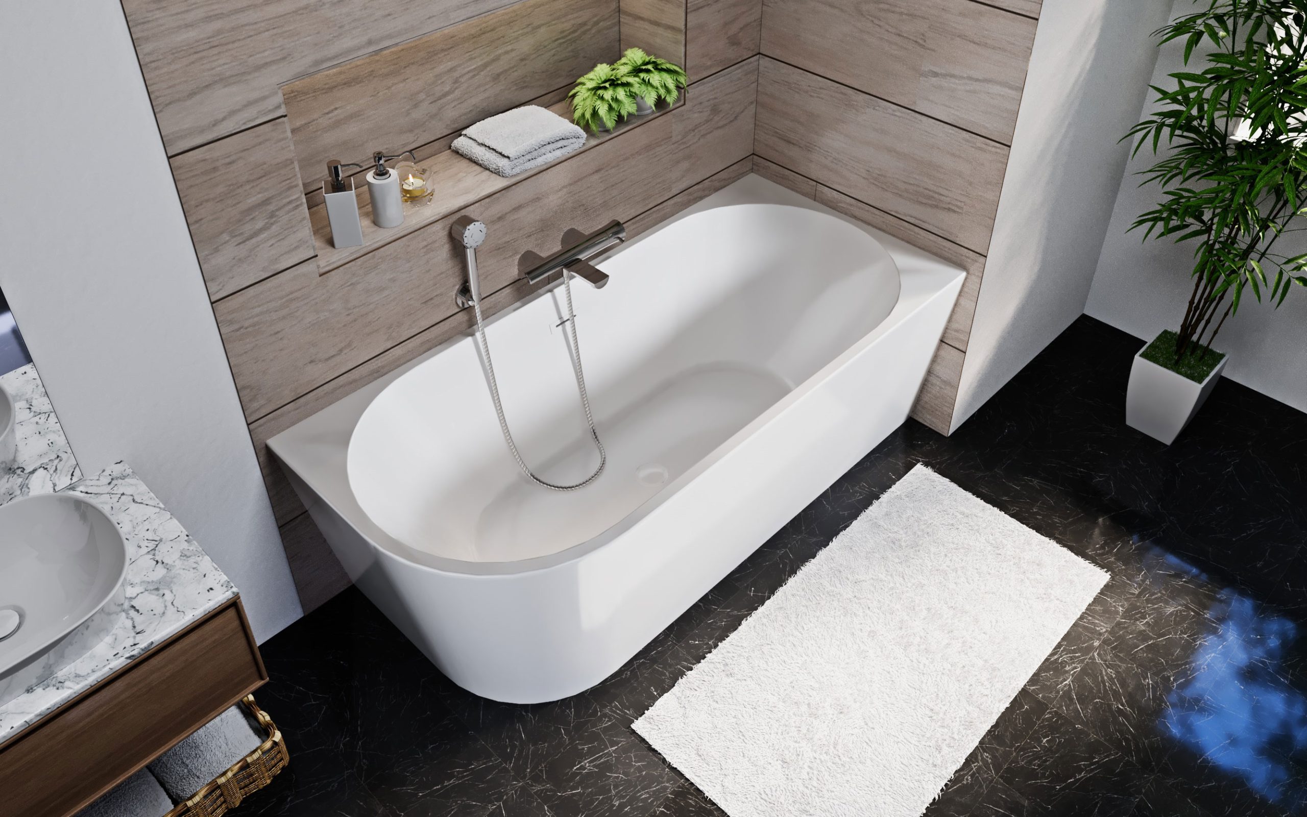 Aviora sarokba állítható szabadonálló akril kád