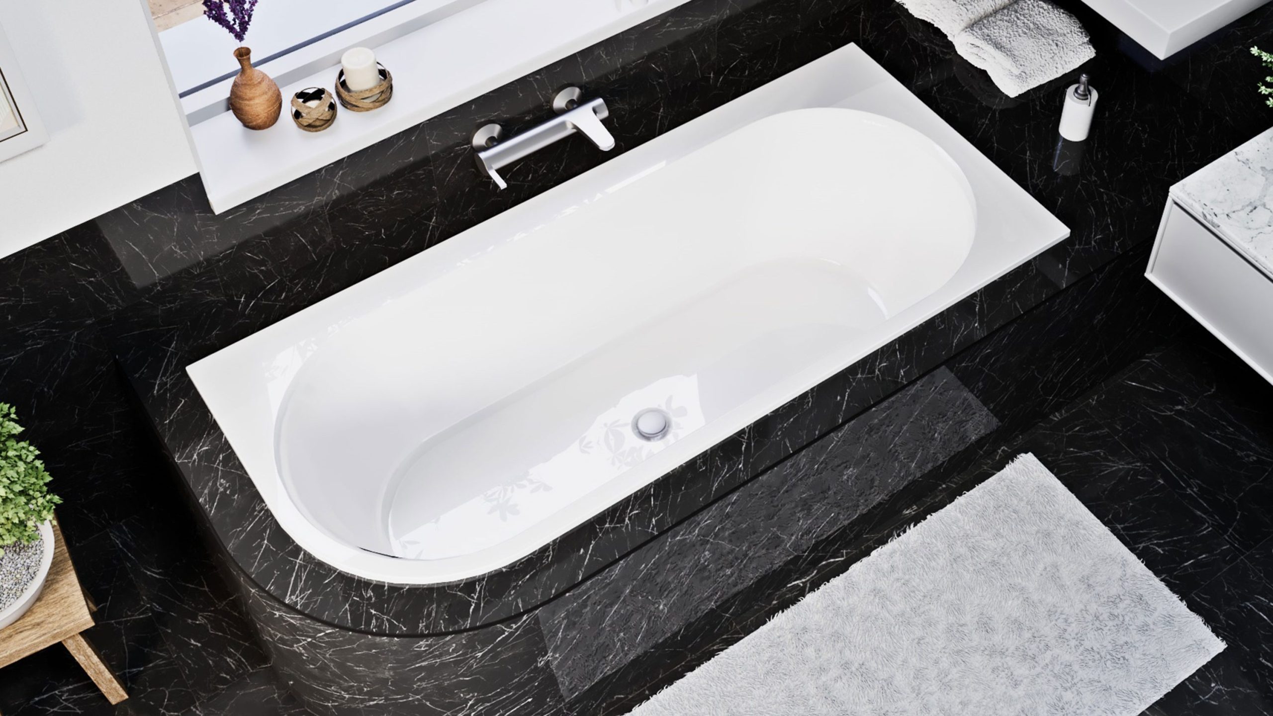 Aura 170x75 jobbos aszimmetrikus kád vékony peremmel