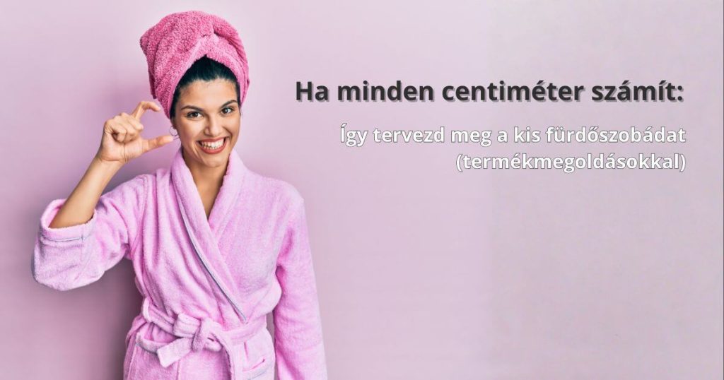 Mosolygó nő kis fürdőszobára utal